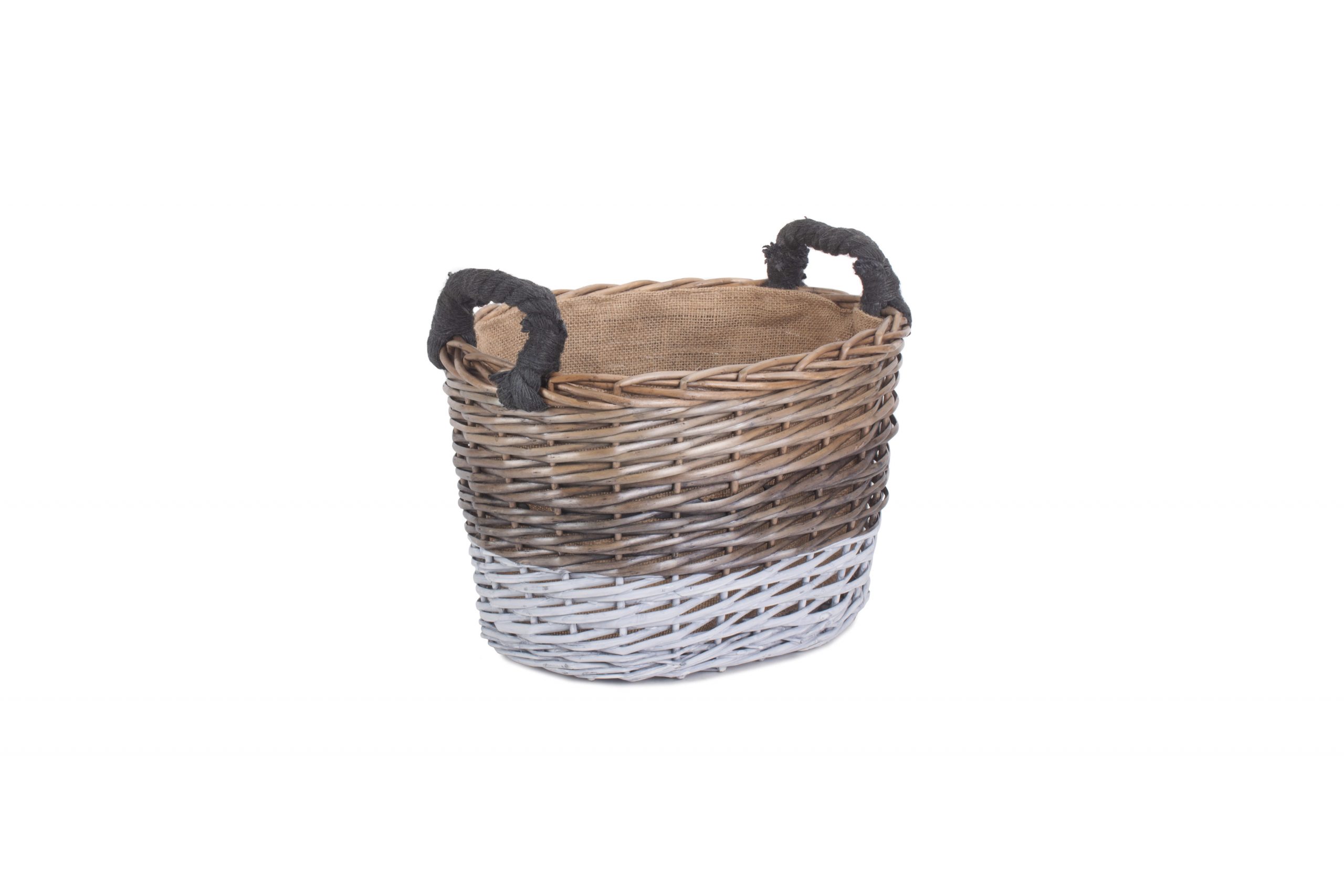 Wicker Log Basket Lined Storage Basket in Triple Tone 
