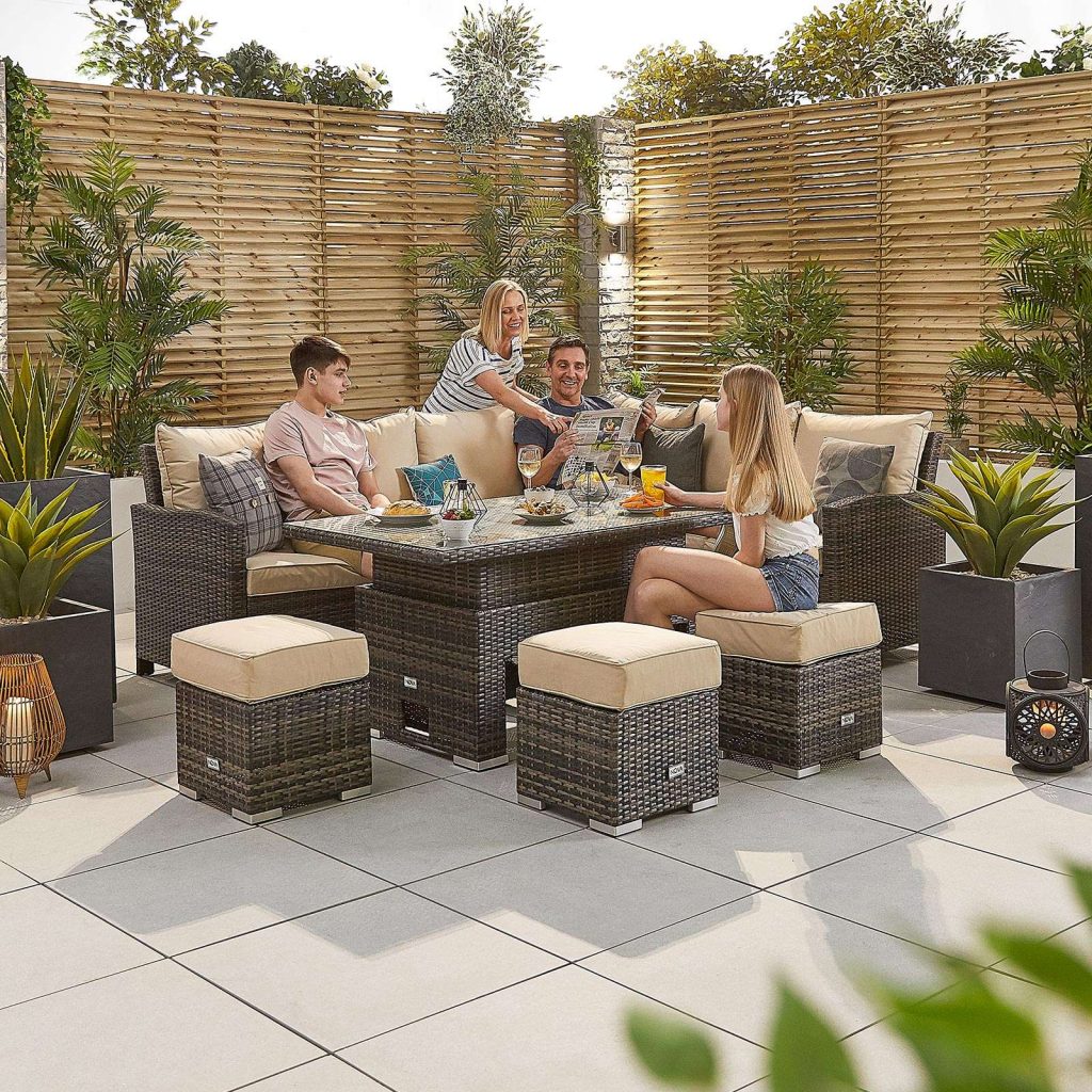 Nova Cambridge Right Hand Rattan Corner Dining Set with Parasol Hole & Reclining Sides - Brown 