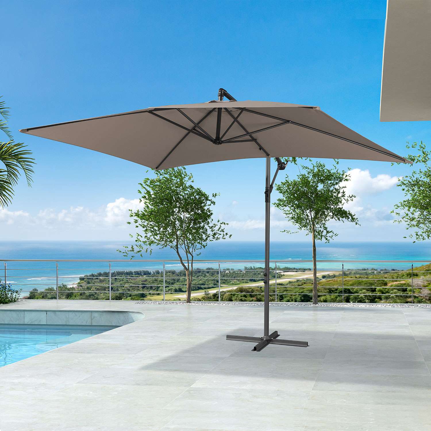 Nova Barbados Cantilever Parasol 3m x 2m Rectangular Taupe Romerils