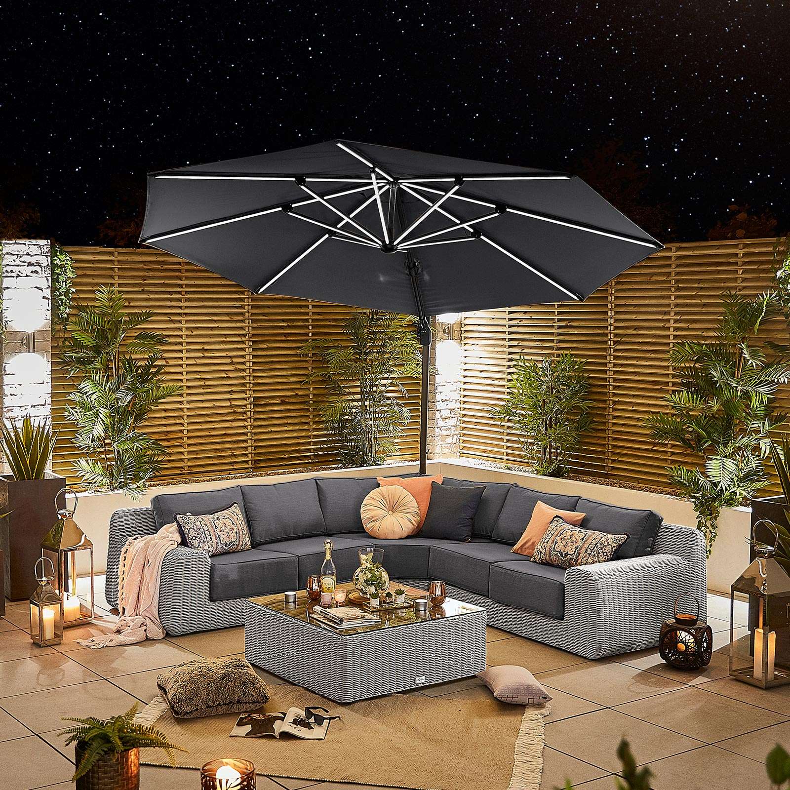 Nova Galaxy LED Cantilever Parasol 3.5m Round Grey Romerils Jersey