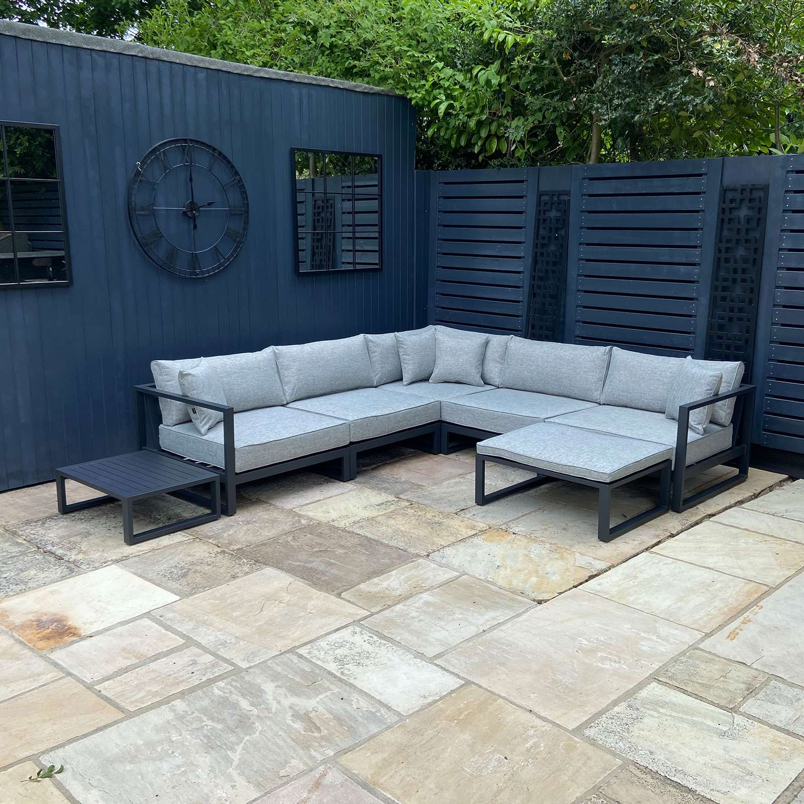 Nova Alessandria Aluminium Corner Sofa Set with Table & Stool Grey