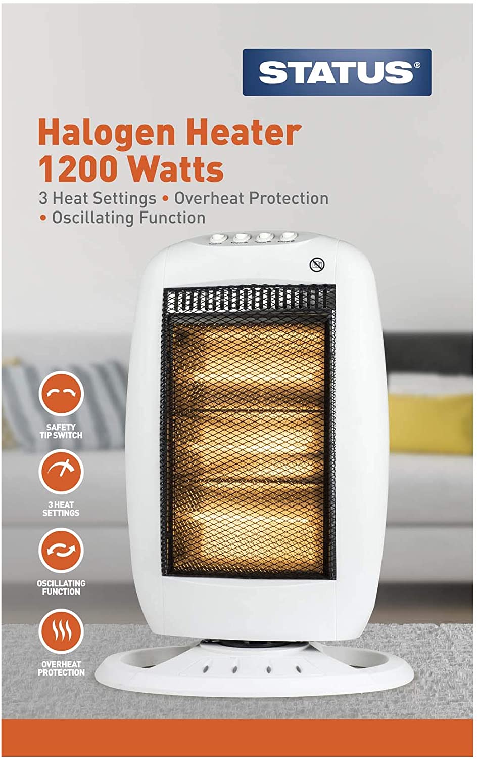 Status HH1200W1PKB Portable Oscillating Halogen Heater Romerils Jersey