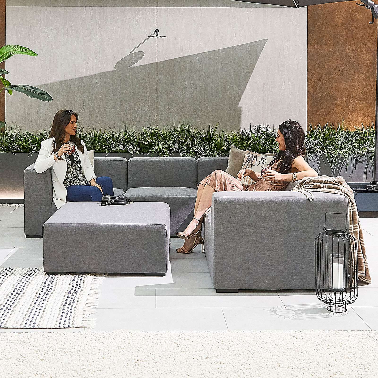 Nova Toft Outdoor Fabric Corner Sofa Set with Footstool Light Grey Romerils Jersey