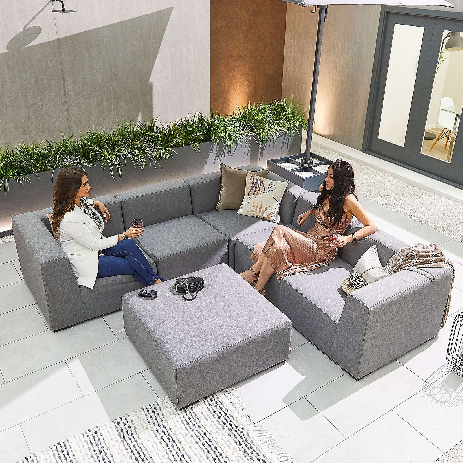 Nova Toft Outdoor Fabric Corner Sofa Set with Footstool Light Grey Romerils Jersey