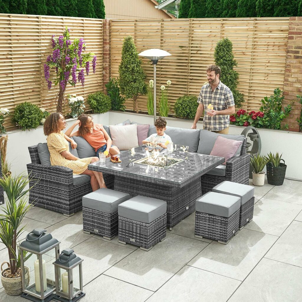 Nova Cambridge Deluxe Corner Dining Set with Fire Pit Table Grey