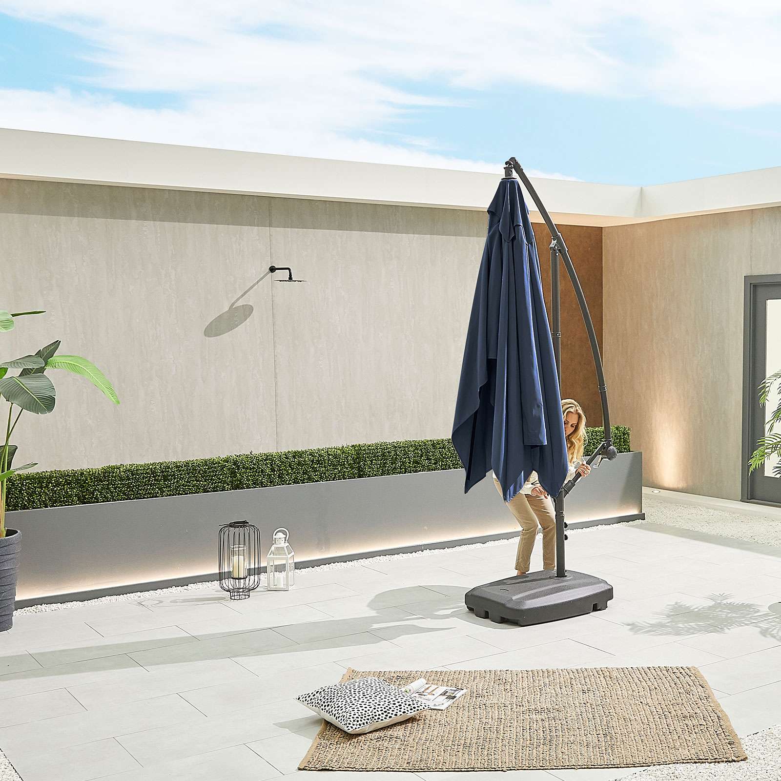 Nova Barbados Cantilever Parasol 3m x 2m Rectangular Navy Romerils