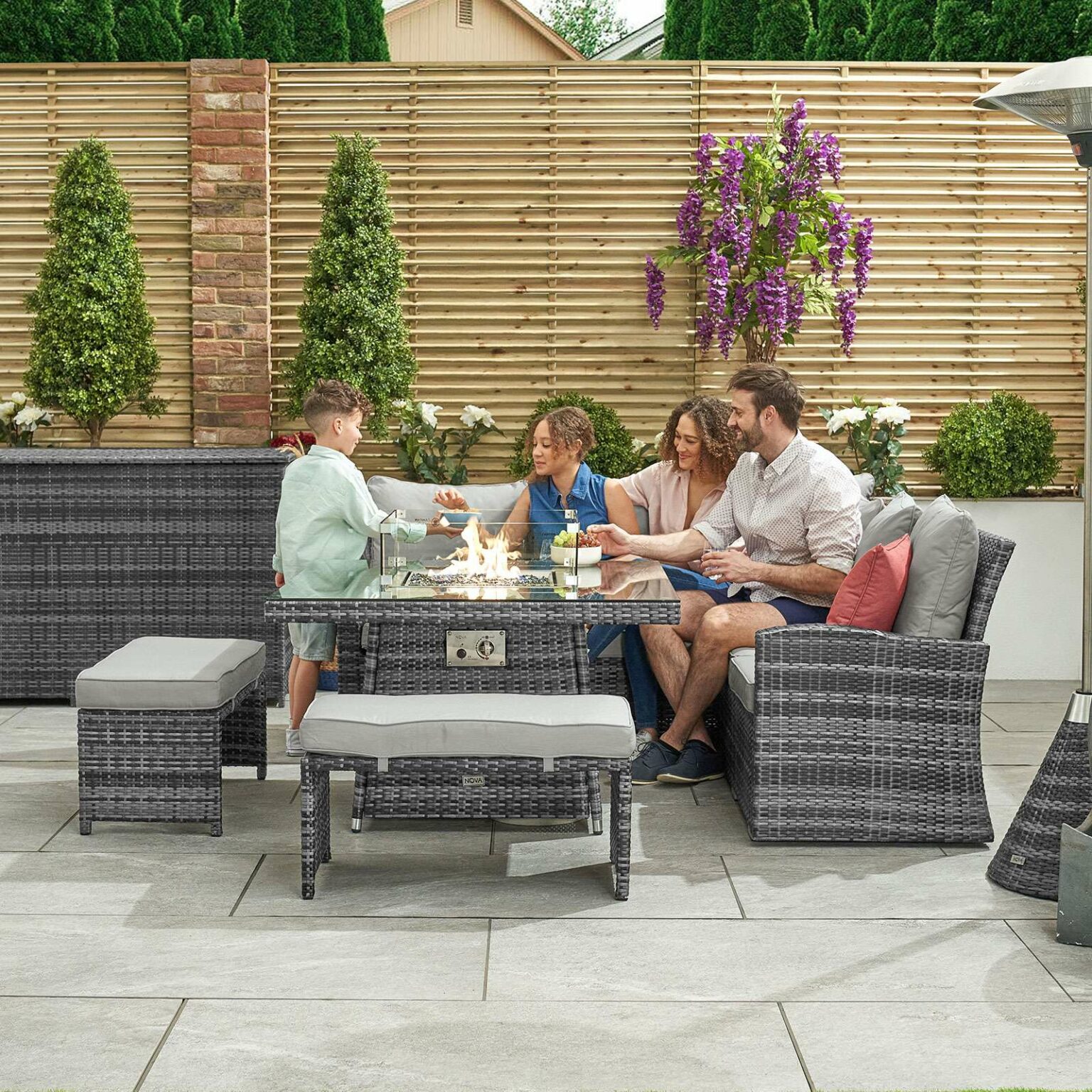 Nova Cambridge Compact Corner Dining Set with Fire Pit Table Grey Romerils Jersey