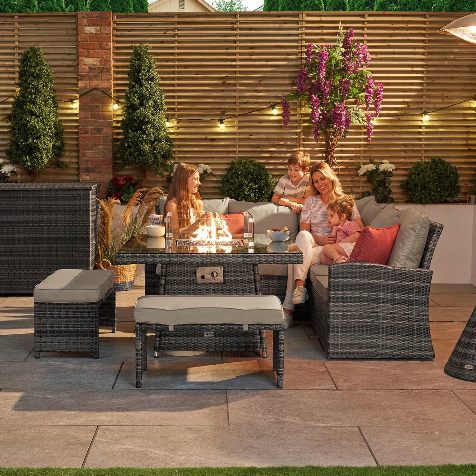 Nova Cambridge Compact Corner Dining Set with Fire Pit Table Grey Romerils Jersey