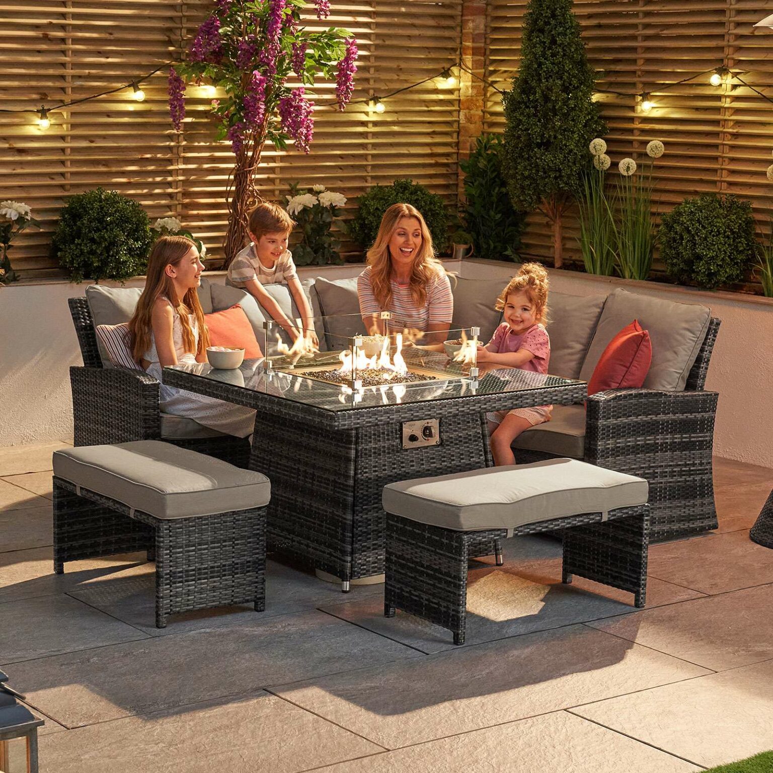 Nova Cambridge Compact Corner Dining Set with Fire Pit Table Grey Romerils Jersey