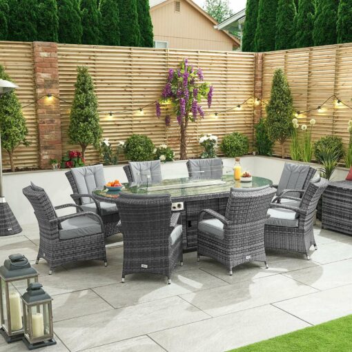 Nova Olivia 8 Seat Dining Set With Fire Pit 2m X 12m Oval Table Grey