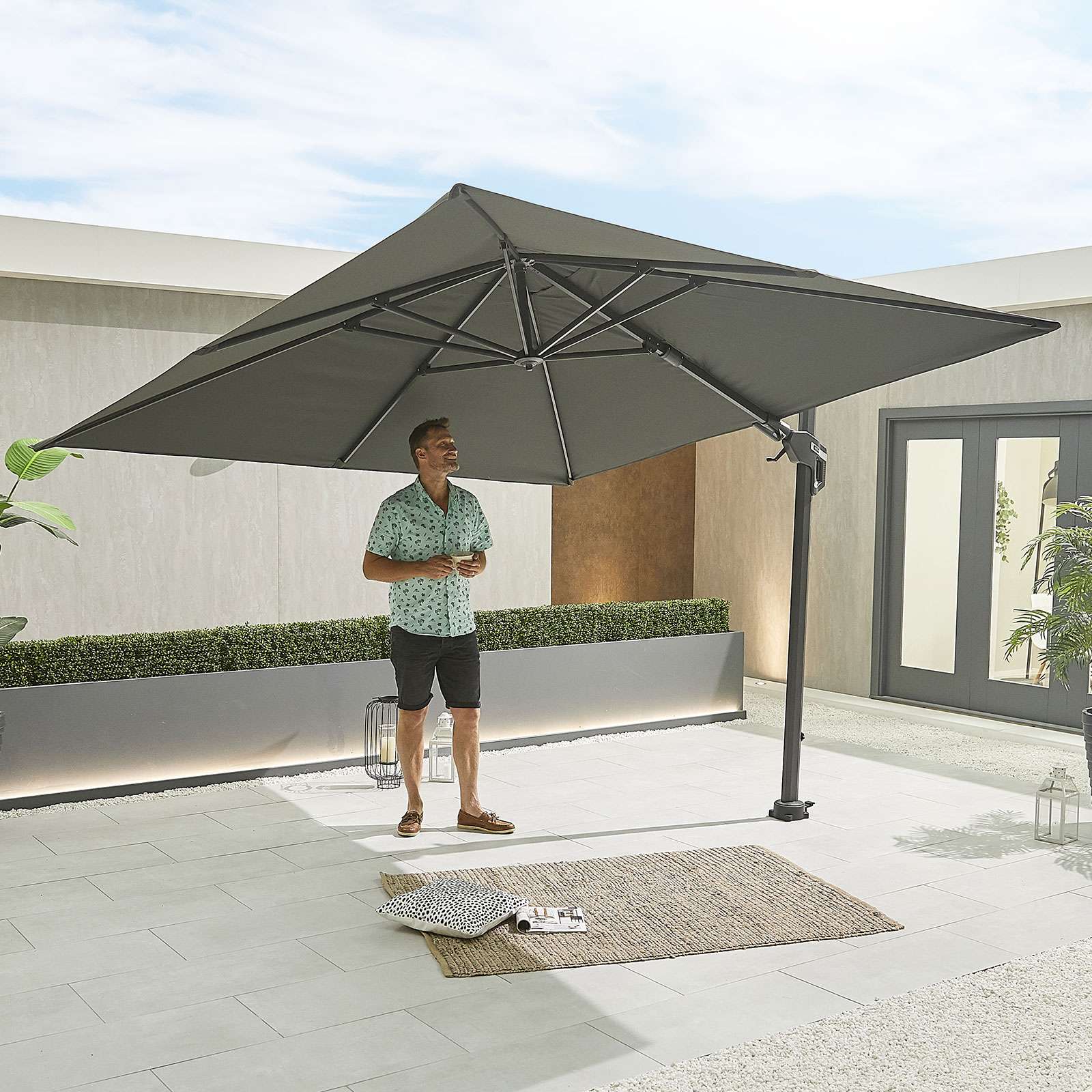 Nova Genesis Cantilever Parasol 3m Square Grey Romerils Jersey