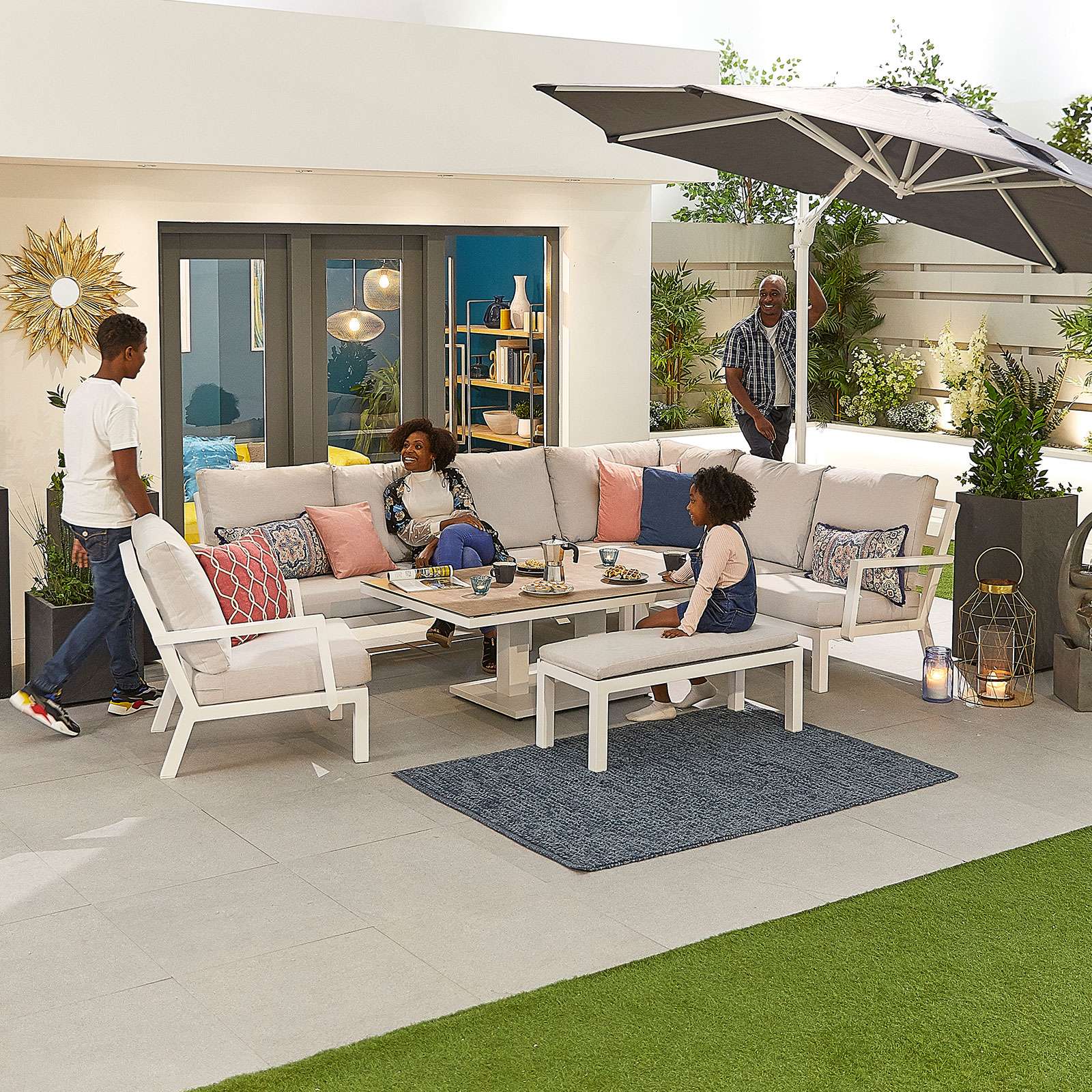 Nova Vogue Corner Dining Set with Rising Table & Lounge Chair & Bench