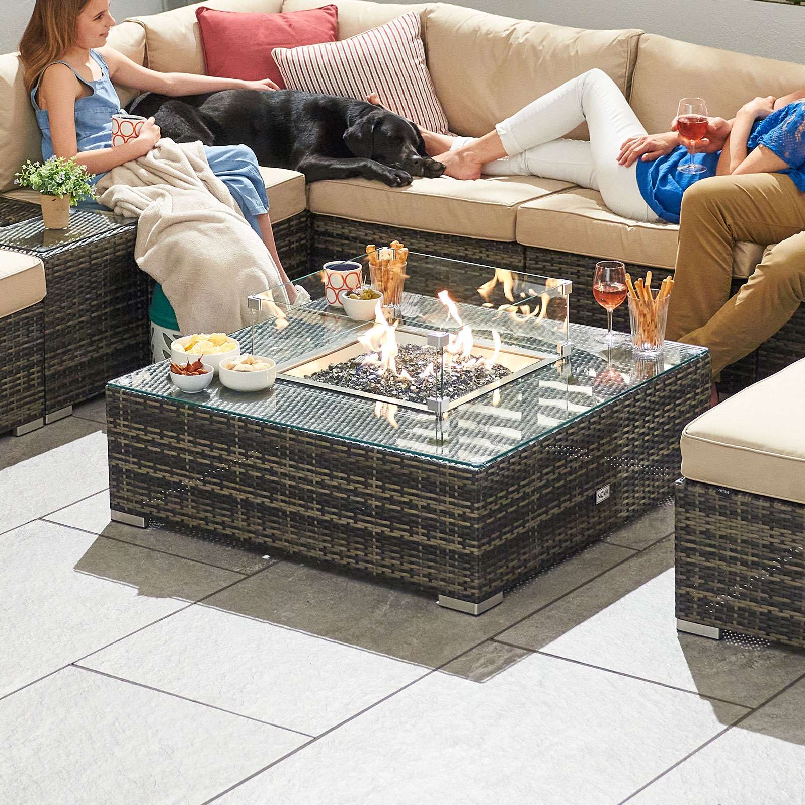 Nova Chelsea Square Rattan Firepit Coffee Table Brown Romerils