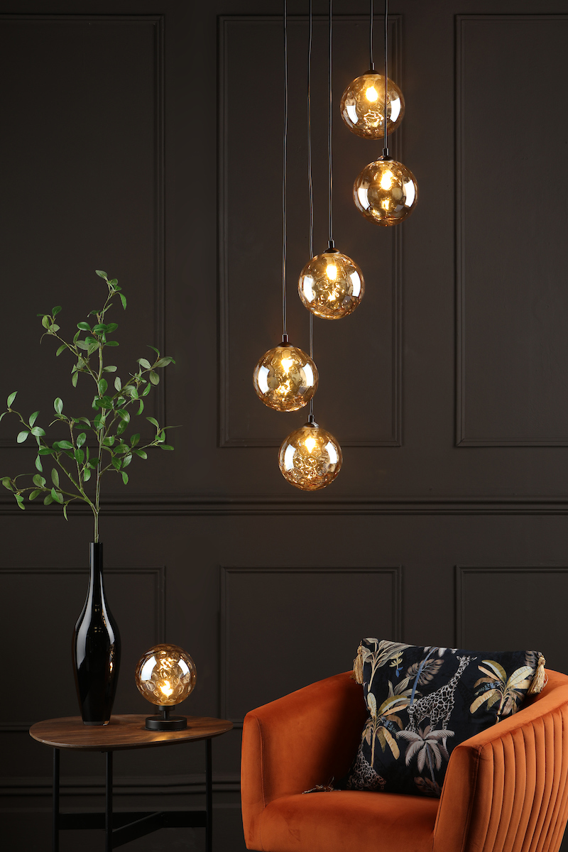 Esben Table Lamp Matt Black Champagne Dimpled 150mm GlassMatt Black