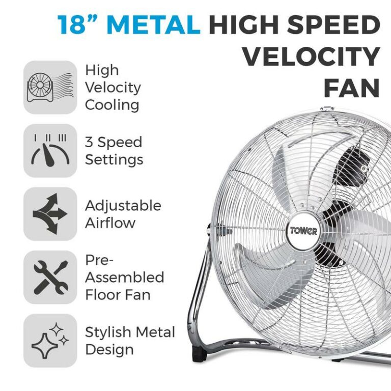 Tower T662000 18inch HighSpeed Velocity Floor Fan Chrome Romerils
