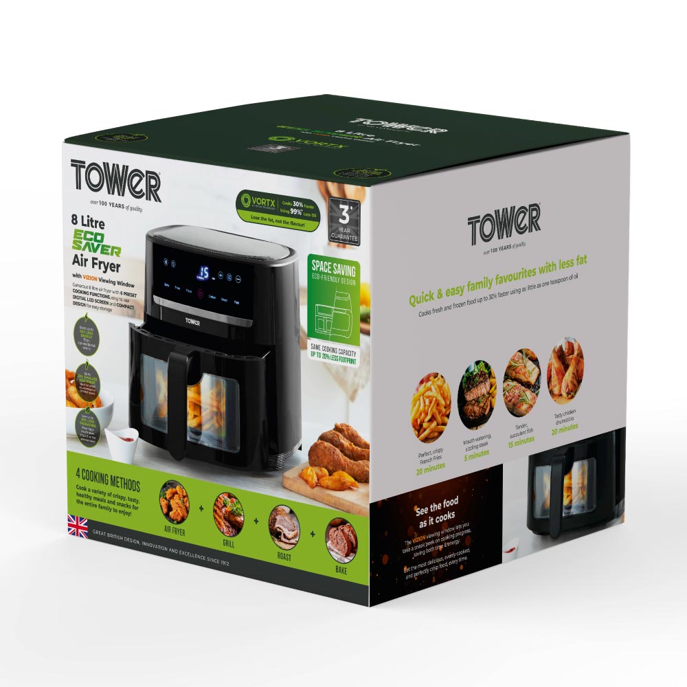 Tower T17118 Vortx Black 8L Space Saver Digital Air Fryer Romerils Jersey