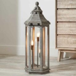 Alternative view of Pacific Adaline Antique Grey Wood Lantern Floor Lamp 32-075-C