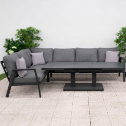 Nova <br> Phoenix L-Shaped Corner Sofa Lounge Dining Set with Rectangular Extending Rising Table - Grey