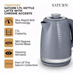 Alternative view of Tower T10077GRY Saturn Kettle with Quick Boil -  1.7L -  3000W - Grey and Chrome Accents