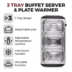 Alternative view of Tower T16150 Buffet Server with 3 x 1.5L Tray Capacity  200W Stainless Steel